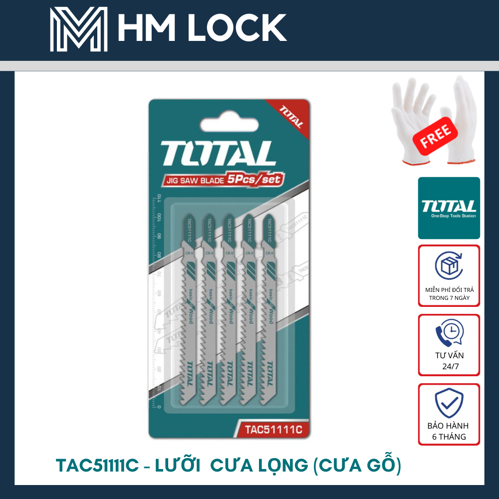 BỘ 5 LƯỠI CƯA LỌNG GỖ TOTAL - TAC51111C - HÀNG CHÍNH HÃNG - HM LOCK