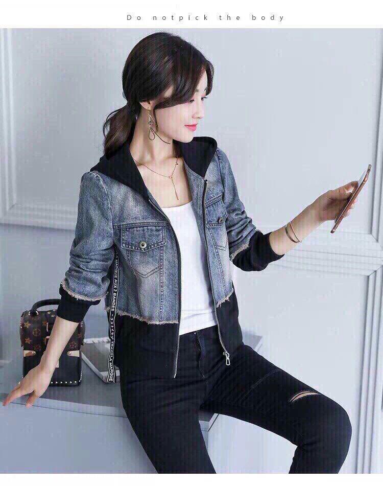 Áo khoát jean phối thun có nón