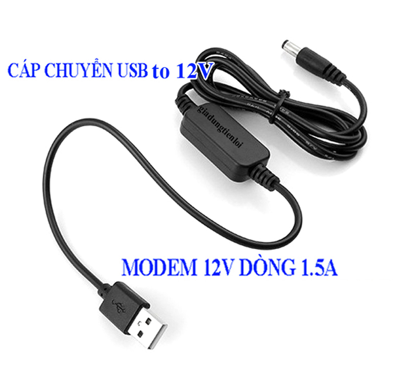 Dây cáp cấp nguồn Wifi, chuyển Đổi 5V USB sang 12V (sạc dự phòng cấp nguồn Wifi khi cúp điện)