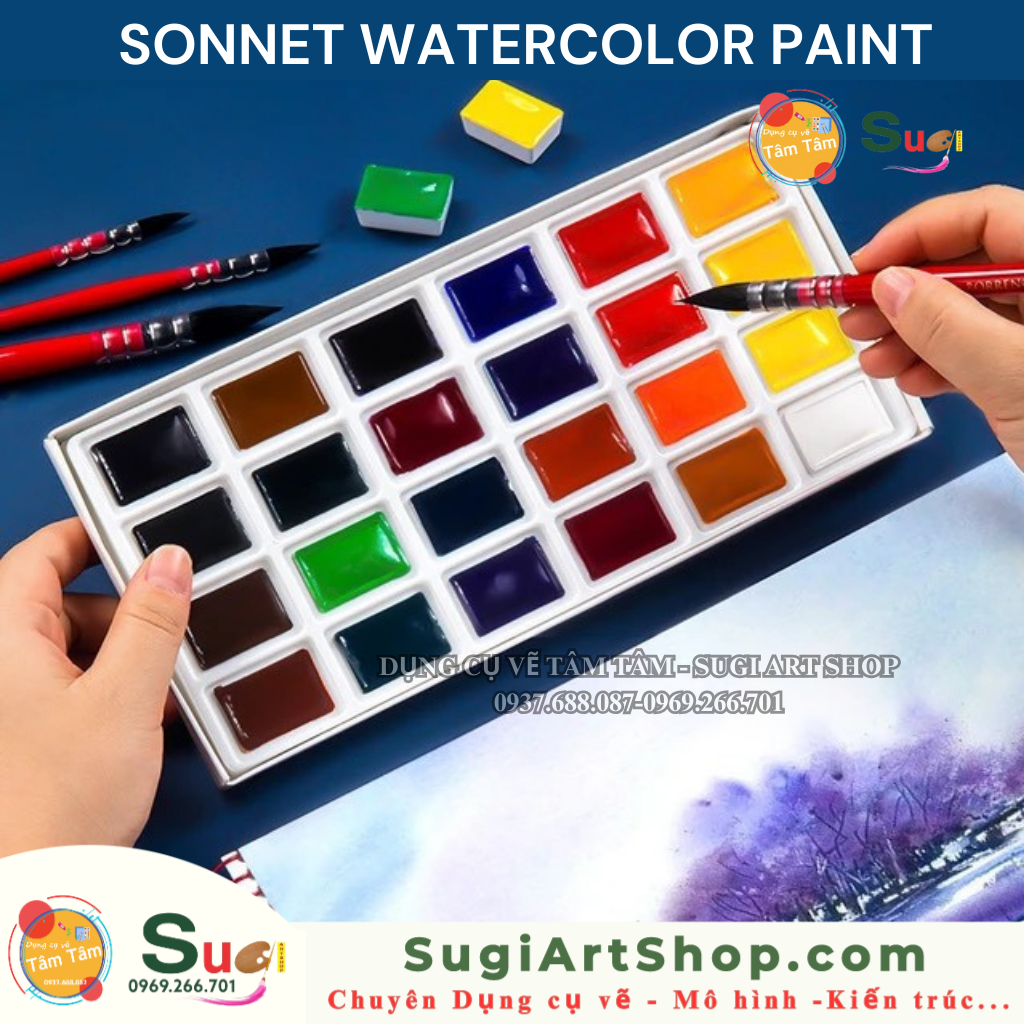 Màu nước sonnet 24 màu và hộp gỗ
