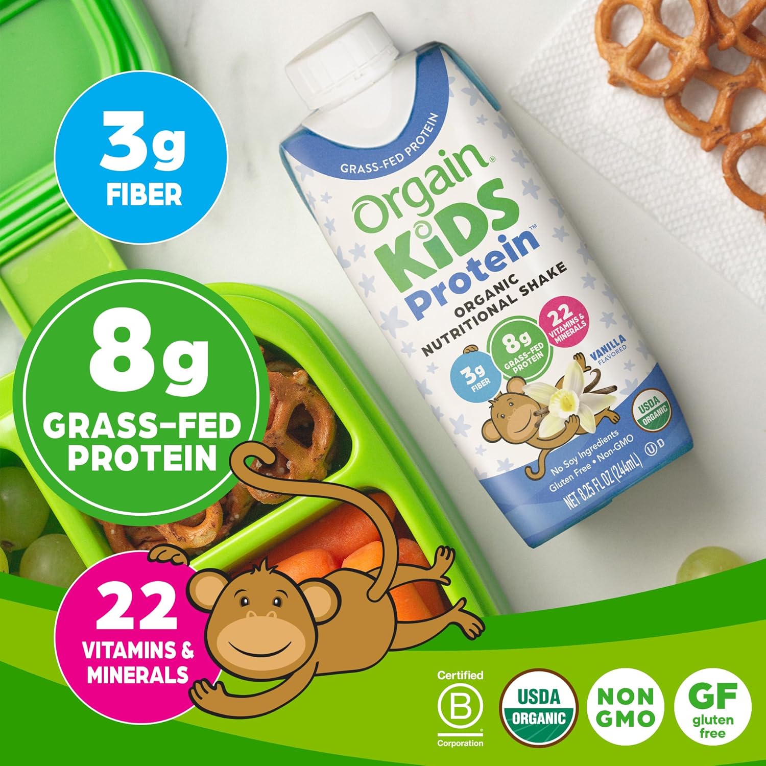 Date 11/26 Thùng 12 Hộp Sữa nước Protein hữu cơ Orgain Kids Protein Vị Vani 247ml x 12