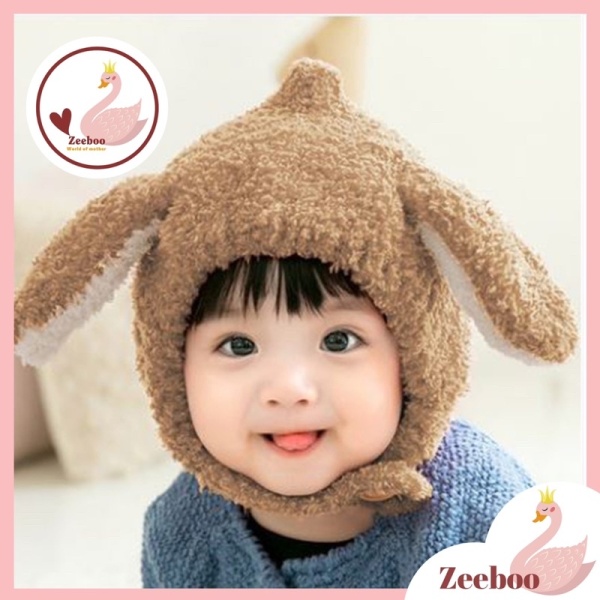 Mũ len kín tai mùa đông cho bé - kiểu dáng tai thỏ dễ thương - chất liệu mền mại - Màu xanh, hồng, xám, kem