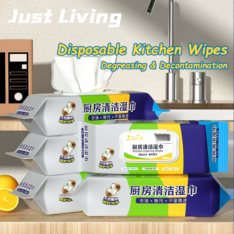 JustLiving 80 cái Khăn lau nhà bếp dùng một lần Khử độc nhanh Khăn ướt nhà