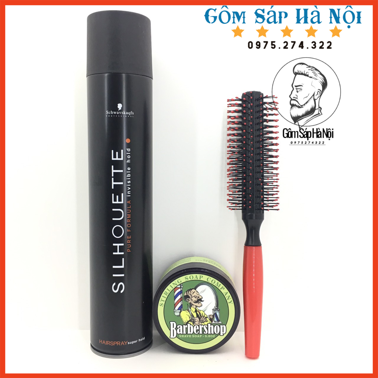 Combo gôm xịt tóc silhouette 400ml + sáp vuốt tóc barbershop shave soap