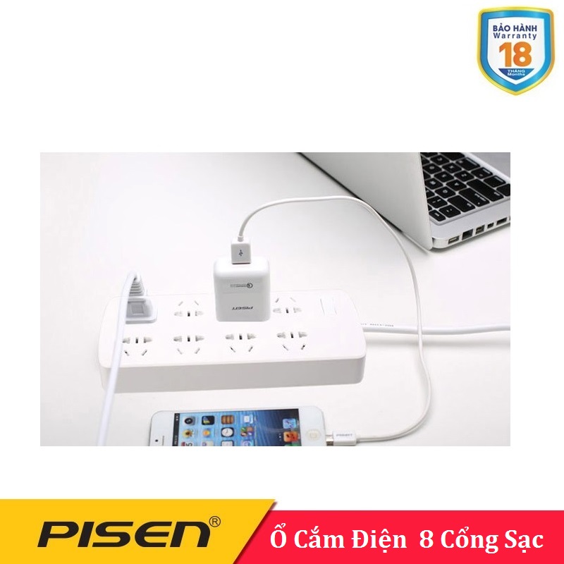 Ổ cắm điện Pisen 008-EP (8x AC , 8 Ổ điện ) - BH 18 Tháng
