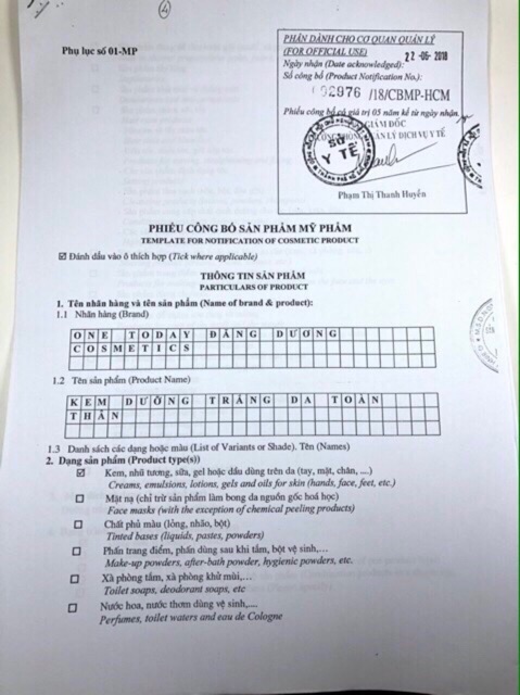 Kem dưỡng trắng Da Toàn Thân One Today