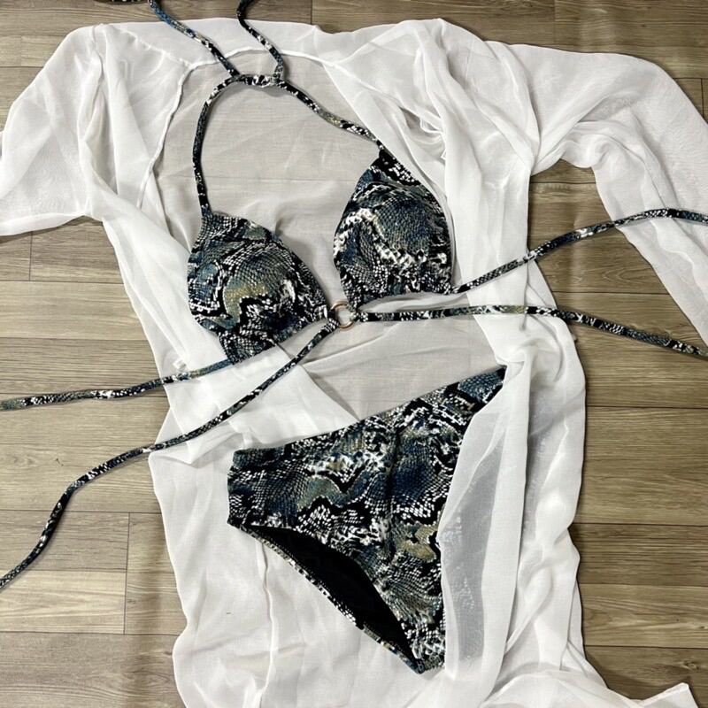 Set bikini da rắn phối khoen sexy.