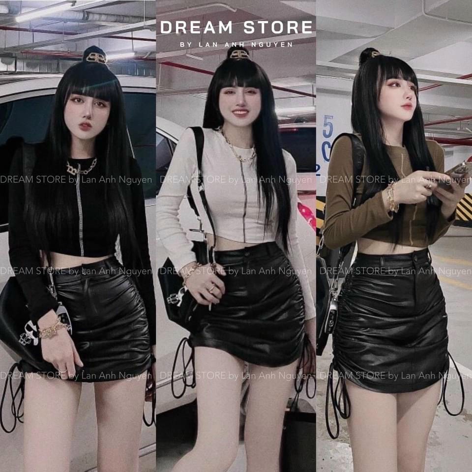 Chân Váy Da Rút Dây 2 Bên,Chân Váy Nữ,LY STORE