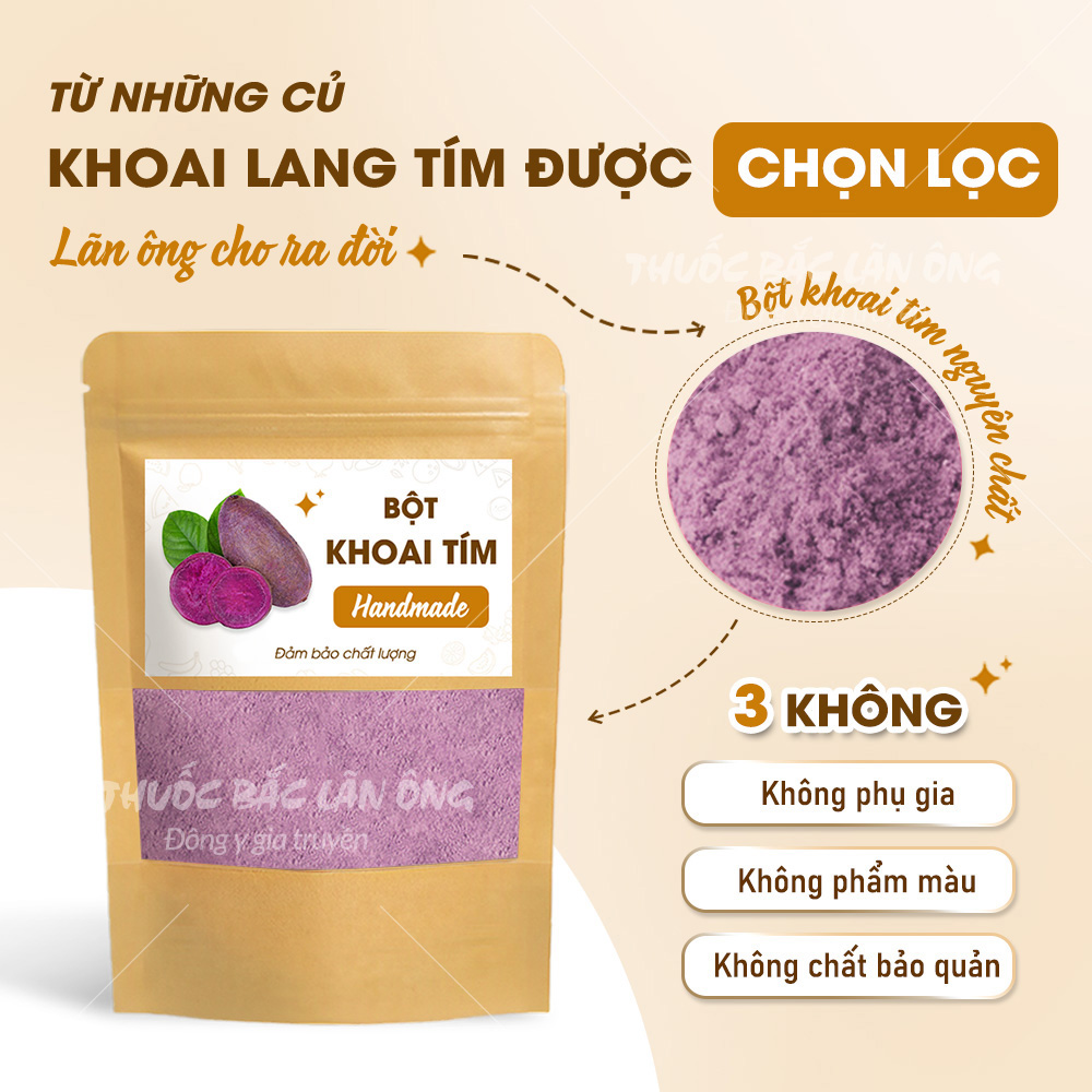 Bột khoai lang tím nguyên chất 100g, bột tạo màu, mùi thơm, dùng làm bánh, pha trà sữa, nấu chè
