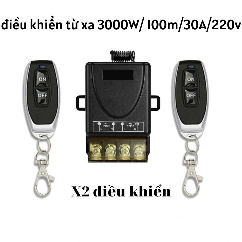 Công tắc điều khiển Từ Xa 100m 30A /220v ( 02 tay khiển ) sóng RF 433MHZ bật tắt bơm nước - máy rửa xe - bật đèn từ xa , công xuất lớn