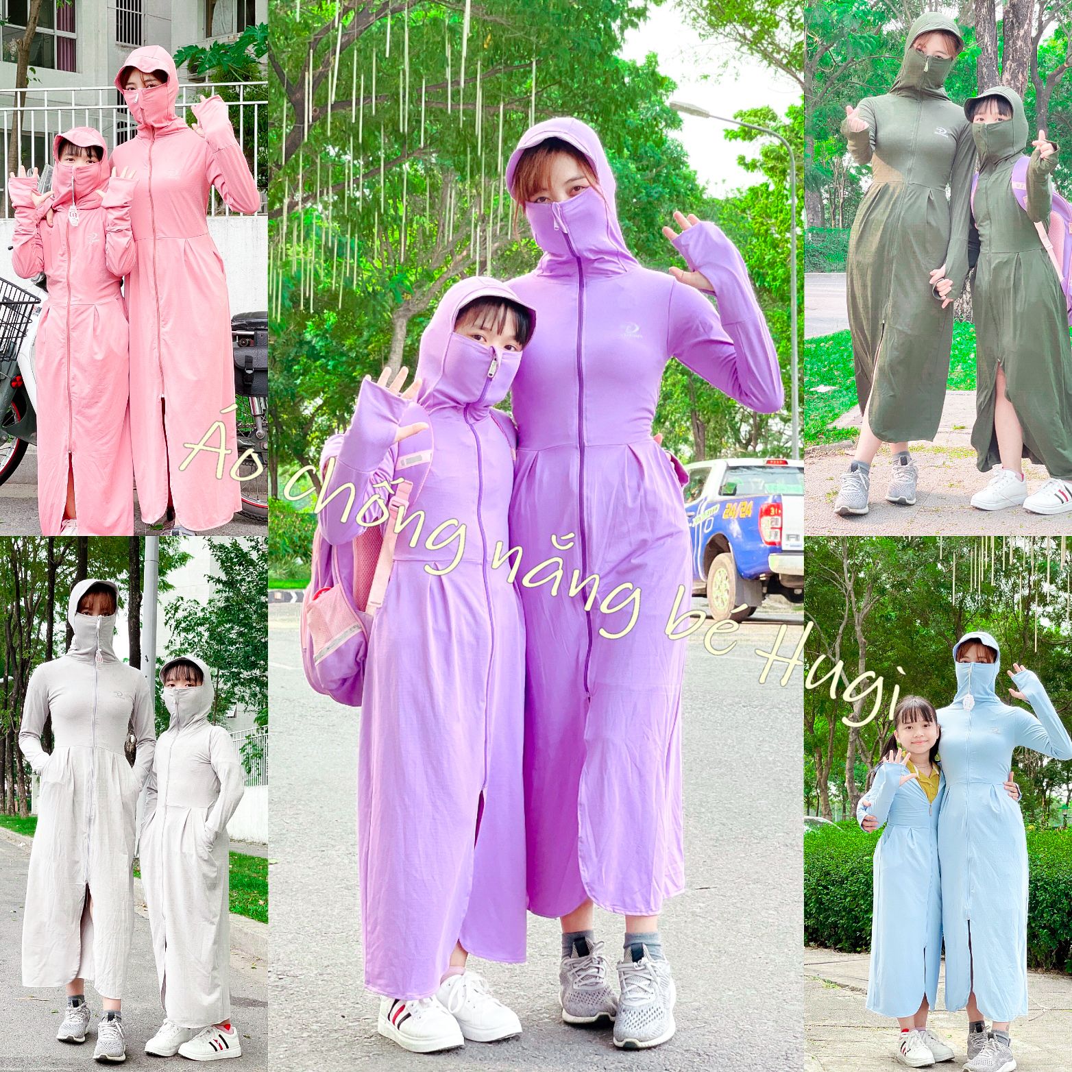 Áo chống nắng toàn thân cho mẹ và bé vải thông hơi cao cấp có size