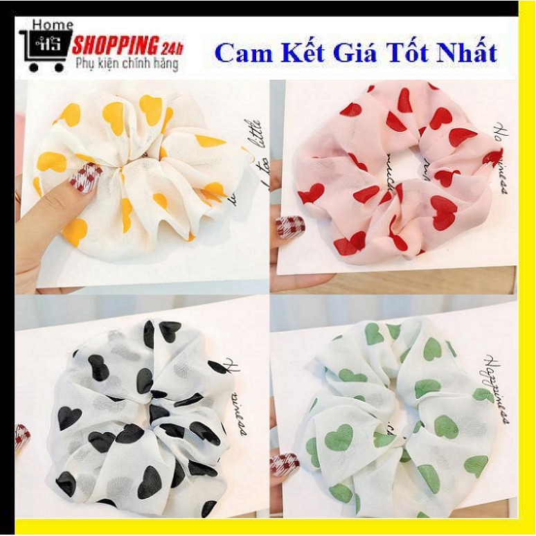 [HCM]Cột Tóc Vải Voan Họa Tiết Trái Tim Siêu Xinh