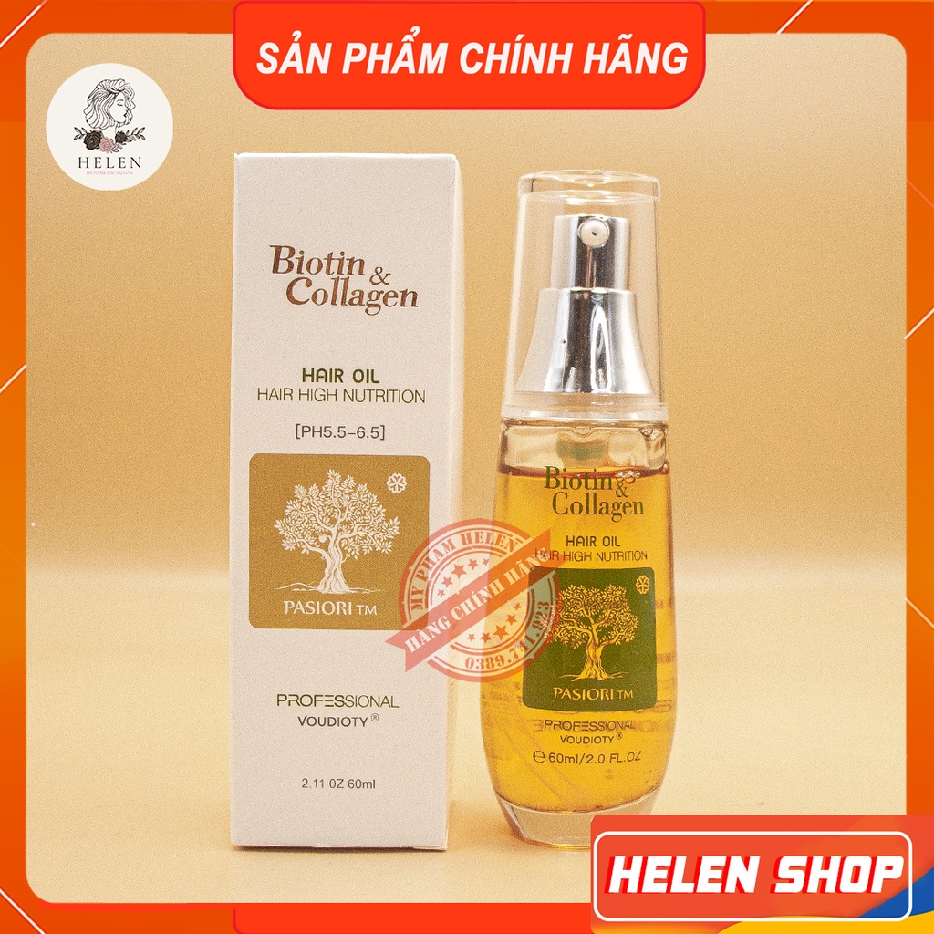 Tinh Dầu Dưỡng Tóc Voudioty Biotin Collagen Pasiori Hair Oil 60ml Dưỡng Tóc Siêu Mềm Mượt