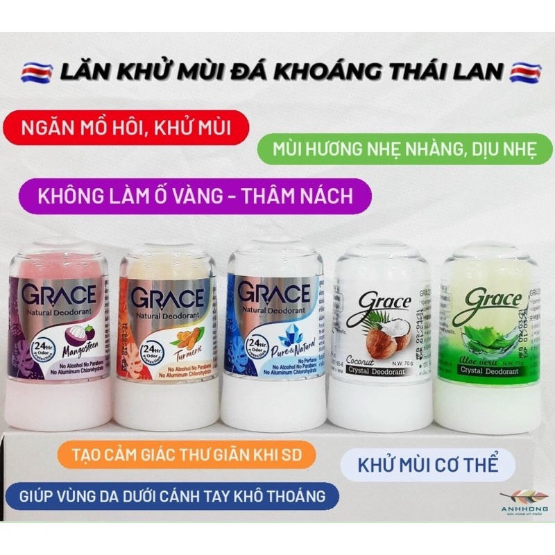 Lăn khử mùi đá khoáng Grace thái lan 50gam