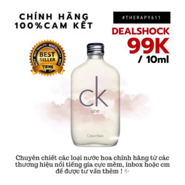 Nước hoa mẫu thử Calvin Klein CK One hương cam chanh thơm ngát 5ml/10ml/20ml