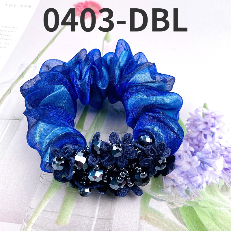 Korean version Organza hair circle exquisite head rope women's leather band tied horsetail crystal broken flower Hair Accessories