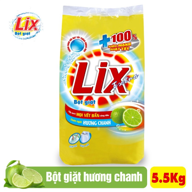Bột giặt lix 5.5kg hương chanh tặng nrc 400g