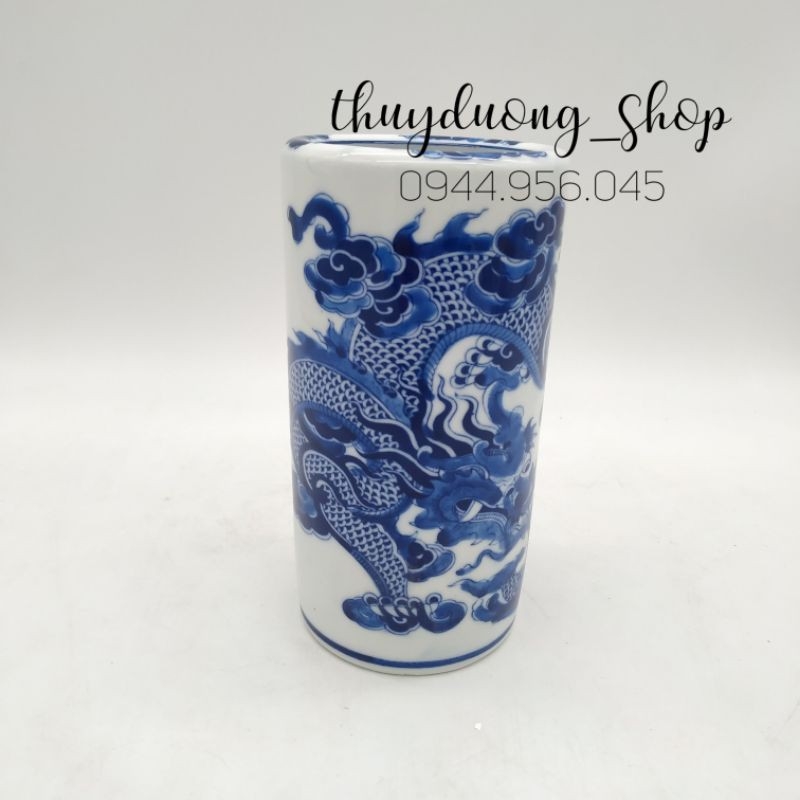 Ống cắm hương thờ cúng men lam