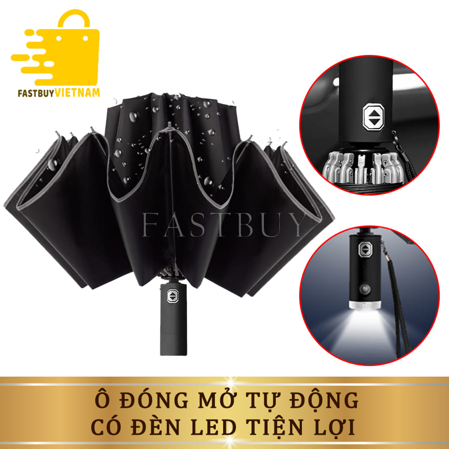 Ô tự động hai chiều cao cấp, dù đóng mở tự động có kèm đèn pin tiện lợi