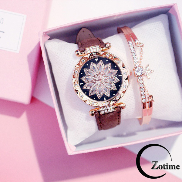 Đồng hồ nữ đeo tay thời trang mặt hoa dây da nhung ZO26
