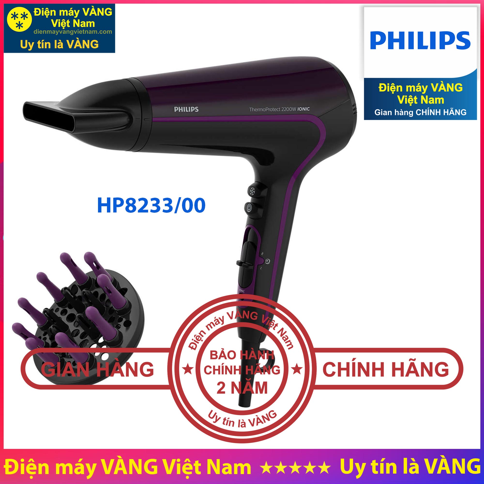 Máy sấy tóc ion cao cấp Philips HP8233 - Hàng chính hãng Bảo hành 2 năm