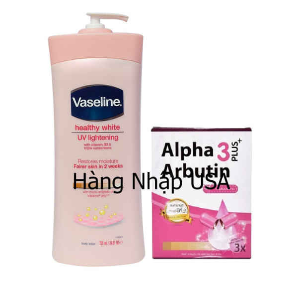 [HCM]Combo dưỡng trắng da Vaseline 725ml + Hộp viên kích trắng Alpha Arbutin nhập khẩu