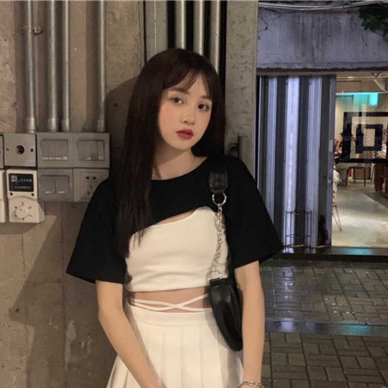 [ FREESHIP SẬP SÀN] Set áo hai dây thắt dây eo phối áo thun tay ngắn kiểu