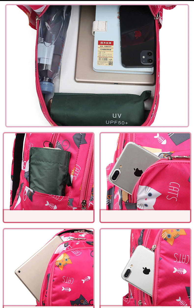 High-end backpack for girls, leisure backpack waterproof back bag for primary school students 2