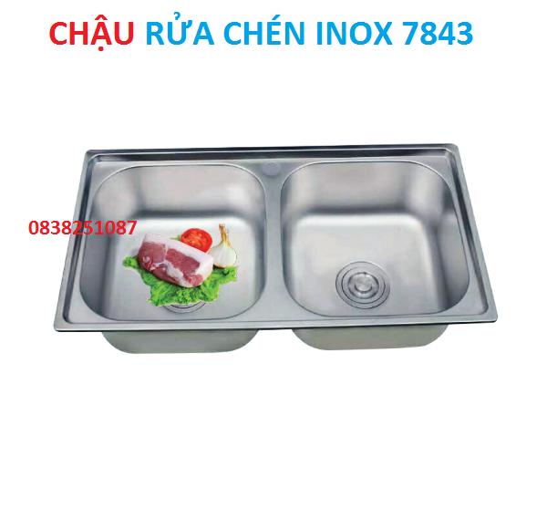 [HCM]Chậu rửa bát inox 2 hố 78X43X23mm