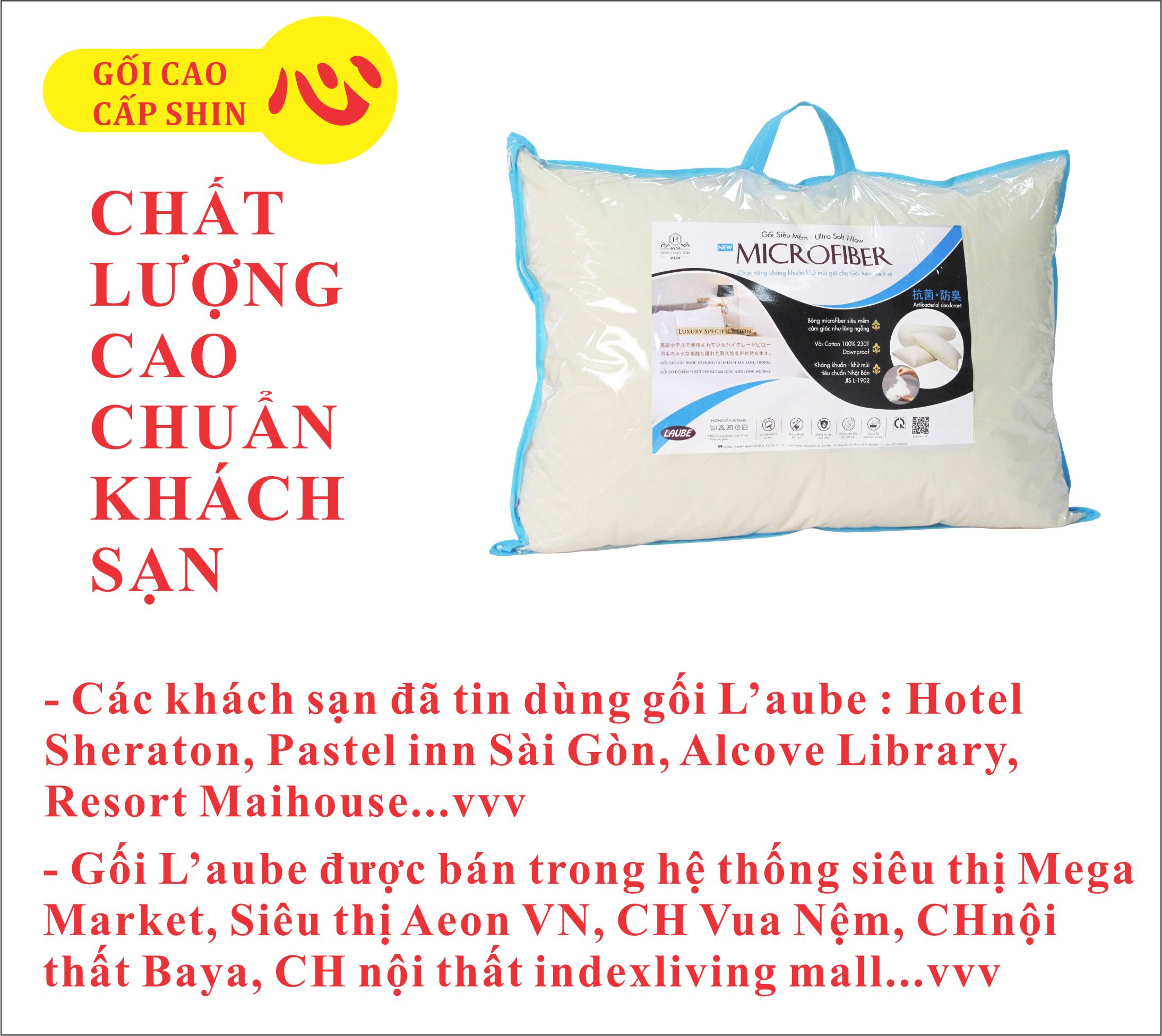 [HCM]Gối siêu mềm Microfiber Laube Kháng Khuẩn 40x60cm siêu mềm