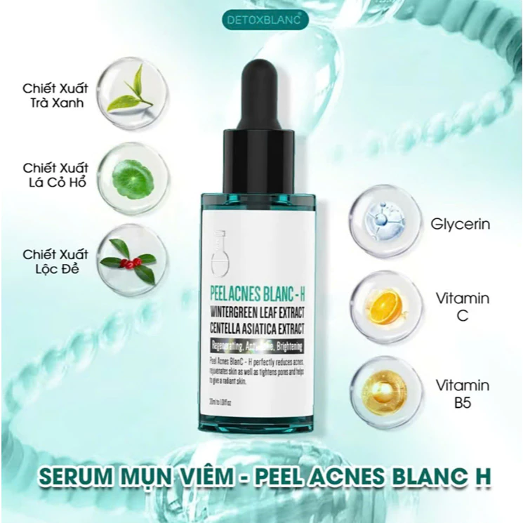 Combo xóa mụn thâm Detox Blanc (Serum Peel H và Sữa Rửa Mặt B5)