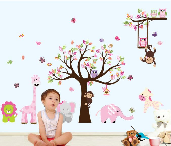 [HCM]Decal trang trí Thú và Cây Hồng size lớn