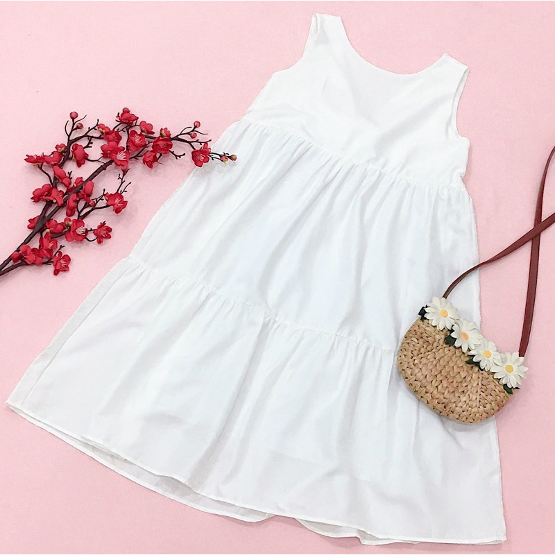 ĐẦM BABY DOLL TRẮNG, NƠ SAU  (có ảnh thật) MS45
