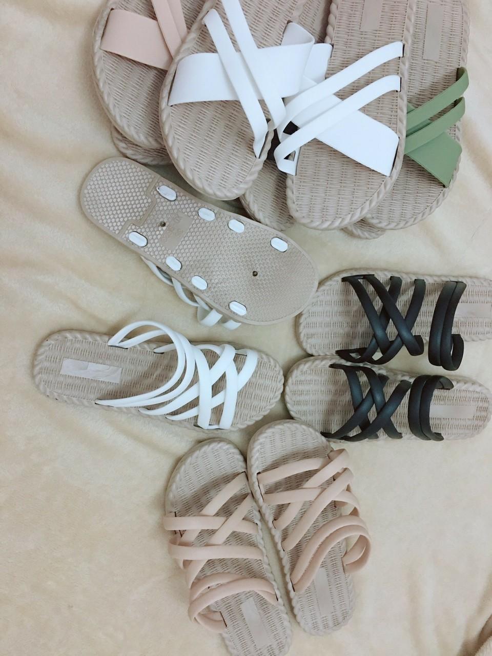 Sandal Nữ Đế Vân Cói Đi 2 Kiểu Quai Đan Chéo Chất Cao Su