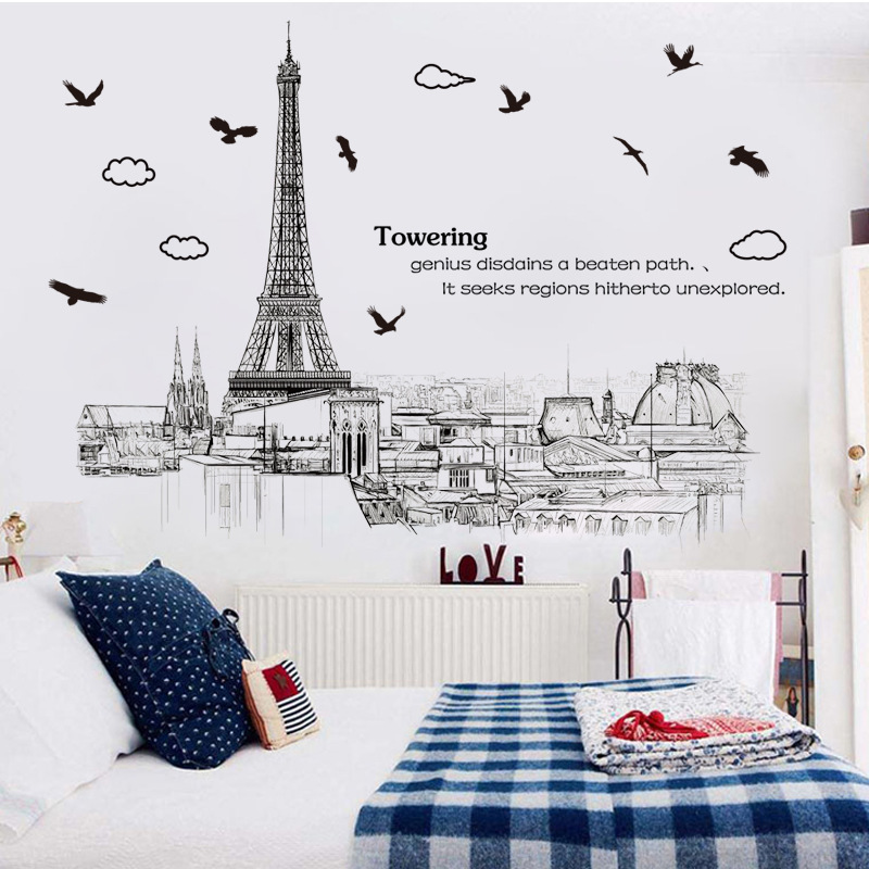 Decal dán tường Tháp Eiffel Sticker Tranh Dán Tường - Decal dán tường trang trí phòng khách, trang trí quán cafe, trang trí shophouse