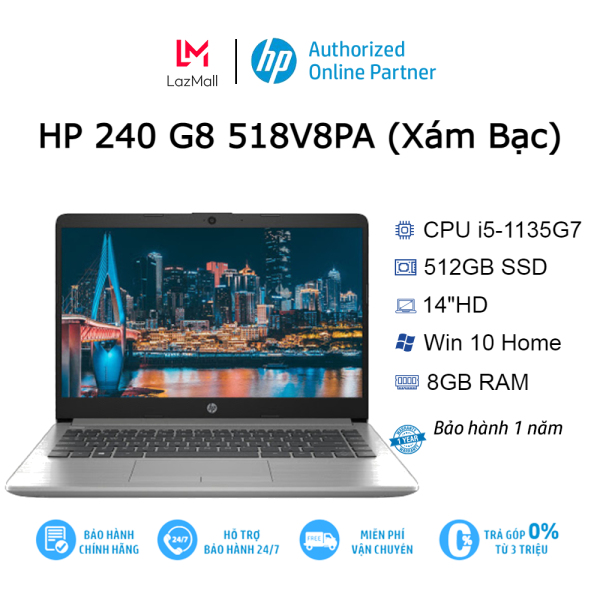 Bảng giá Laptop HP 240 G8 518V8PA i5-1135G7| 8GB| 512GB| OB| 14″HD| Win 10 (Xám Bạc) Phong Vũ
