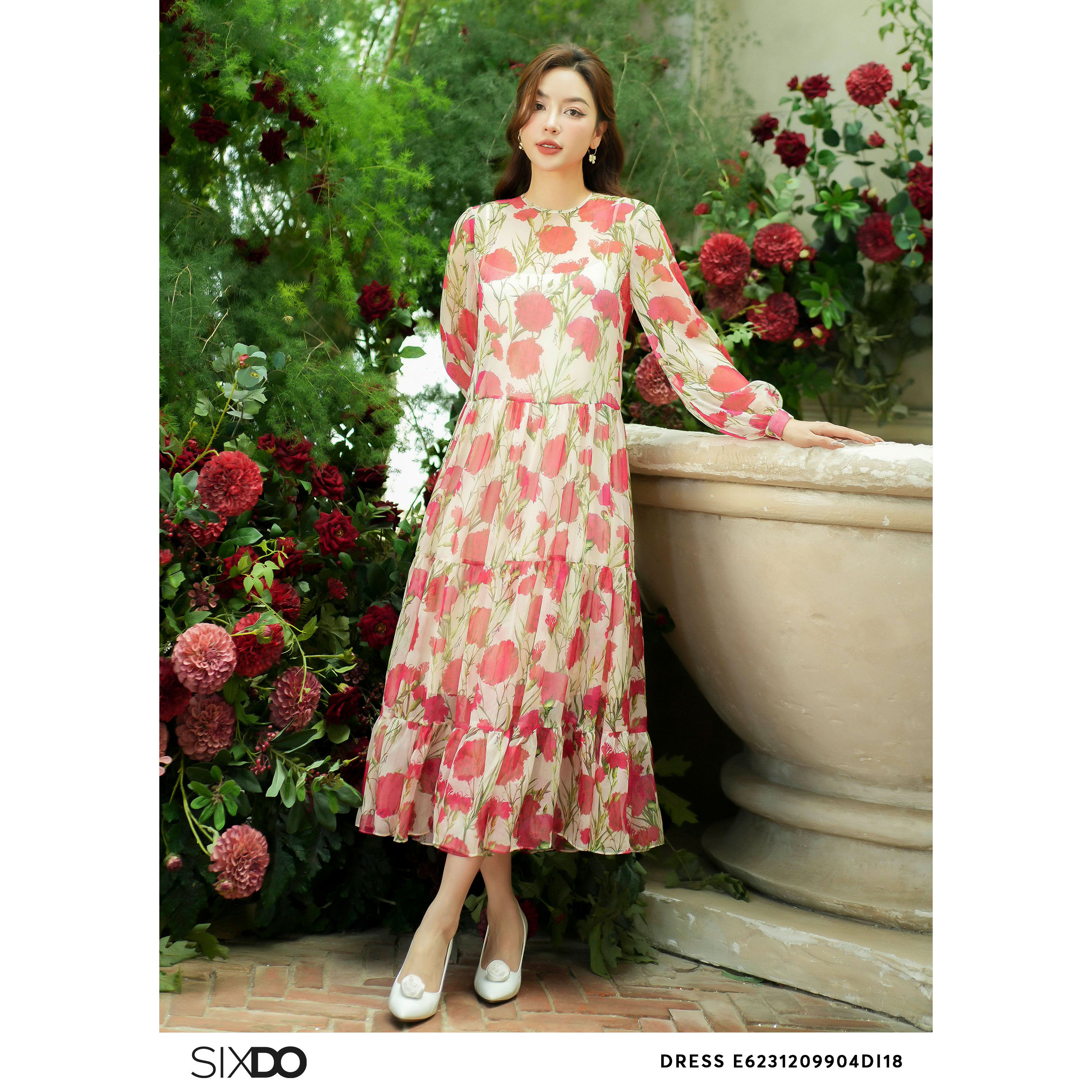 Đầm midi voan hoa SIXDO (Floral Voile Midi Dress)