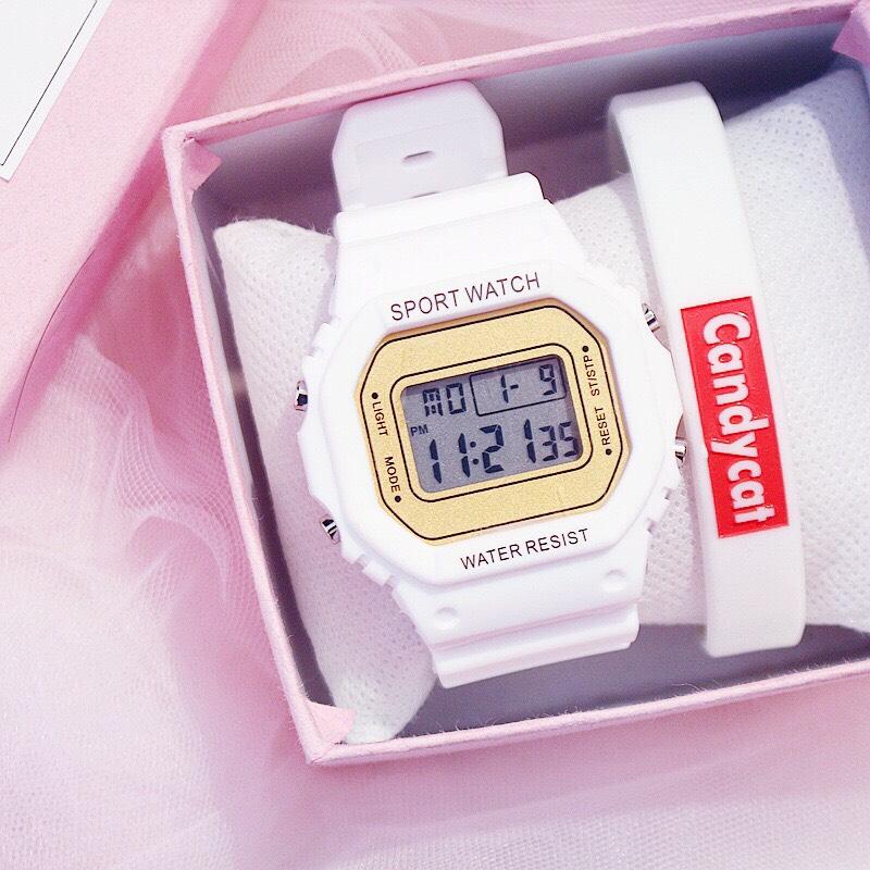 Đồng hồ thời trang nam nữ Sport Watch Trắng mặt vàng mẫu siêu hot
