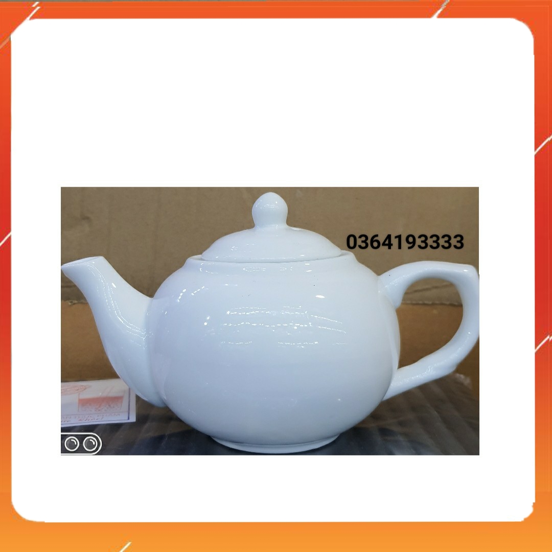 Ám pha trà sứ trắng Bát Tràng dáng bầu tròn 500ml