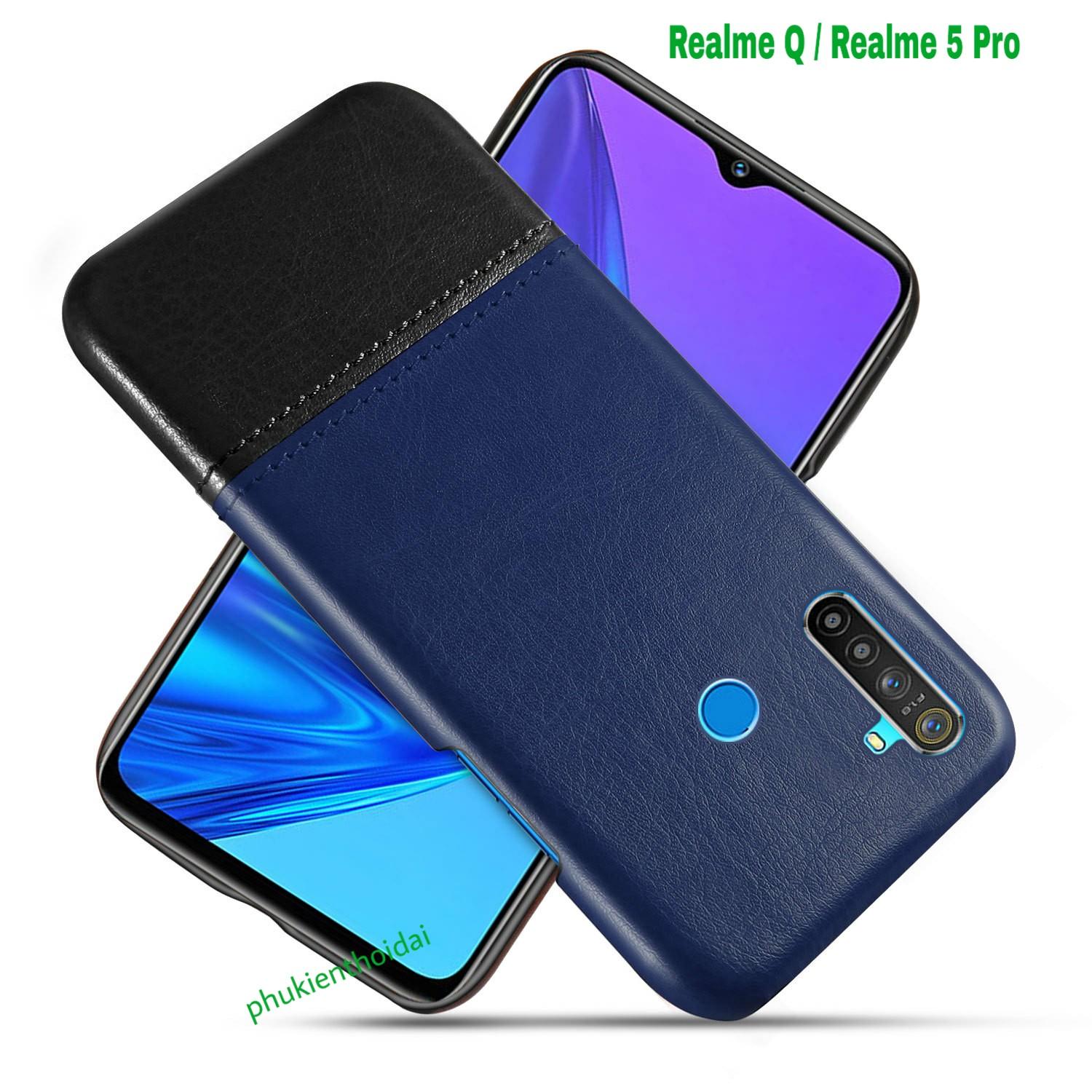 Ốp lưng Oppo Realme Q Realme 5 Pro chống sốc da khâu chỉ thời trang cao cấp
