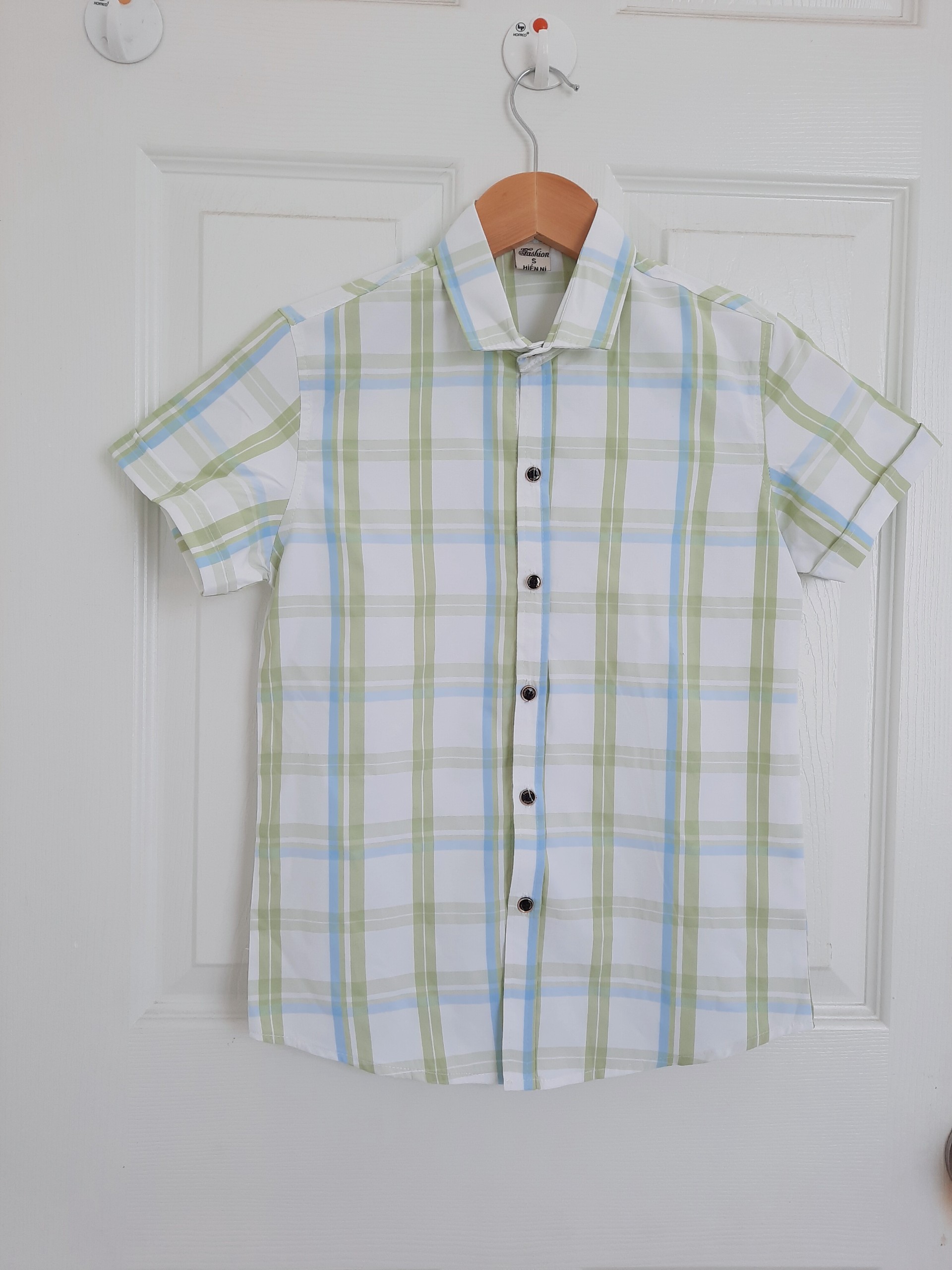 [HCM]Áo sơ mi sọc caro tay ngắn vải cotton  cho bé trai từ 5 tuổi đến 12 tuổi từ 23 đến 43 ký