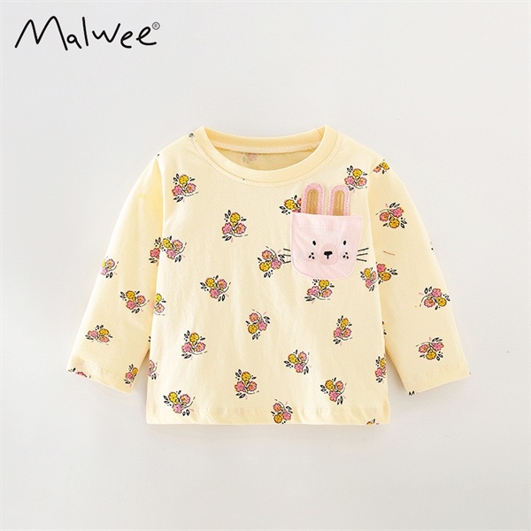 Áo cotton Malwee hoa túi thỏ MW7541 cho bé gái 2-8 tuổi
