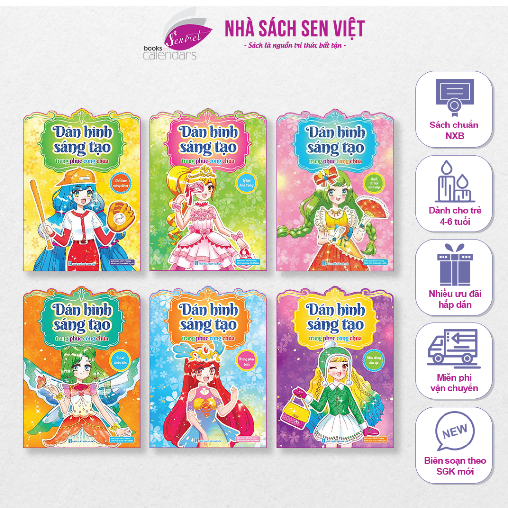 Sách - Combo 6 cuốn sticker dán hình sáng tạo trang phục công chúa, giúp bé phát triển IQ, LOGIC - VH