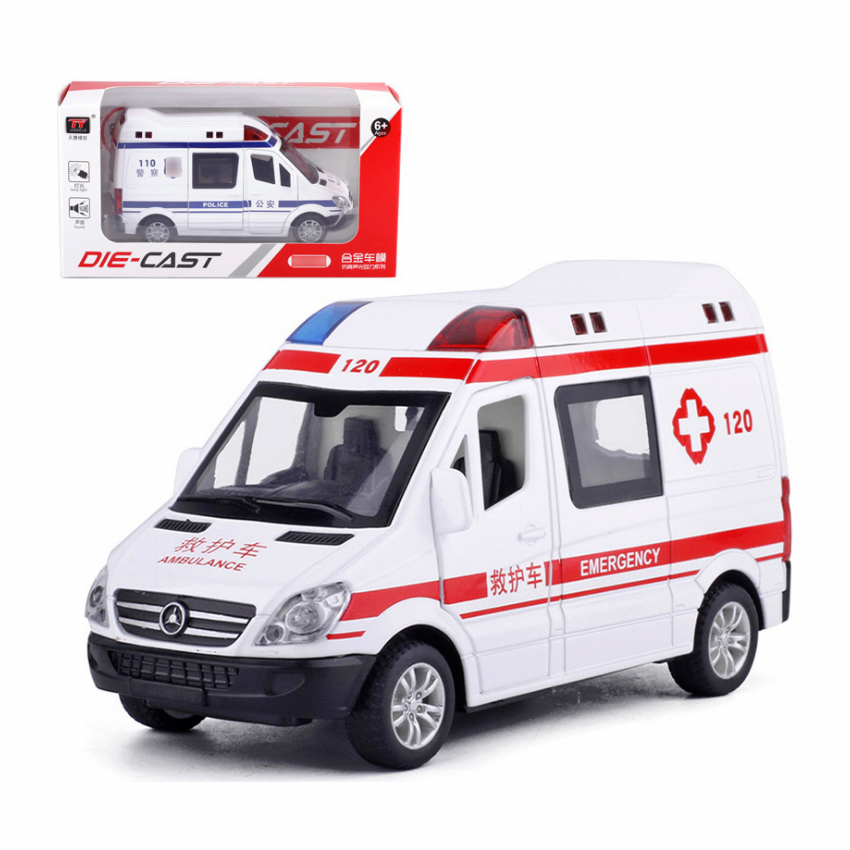 Xe ô tô cứu thương bằng sắt có nhạc và đèn mở được tất cả các cửa đồ chơi dành cho trẻ em