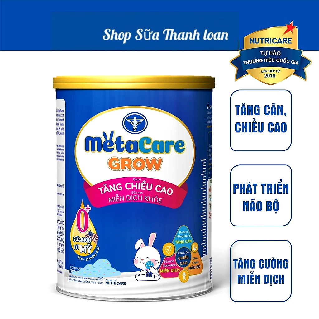 Sữa bột nutricare metacare grow 0+ 850g tăng chiều cao và miễn dịch.