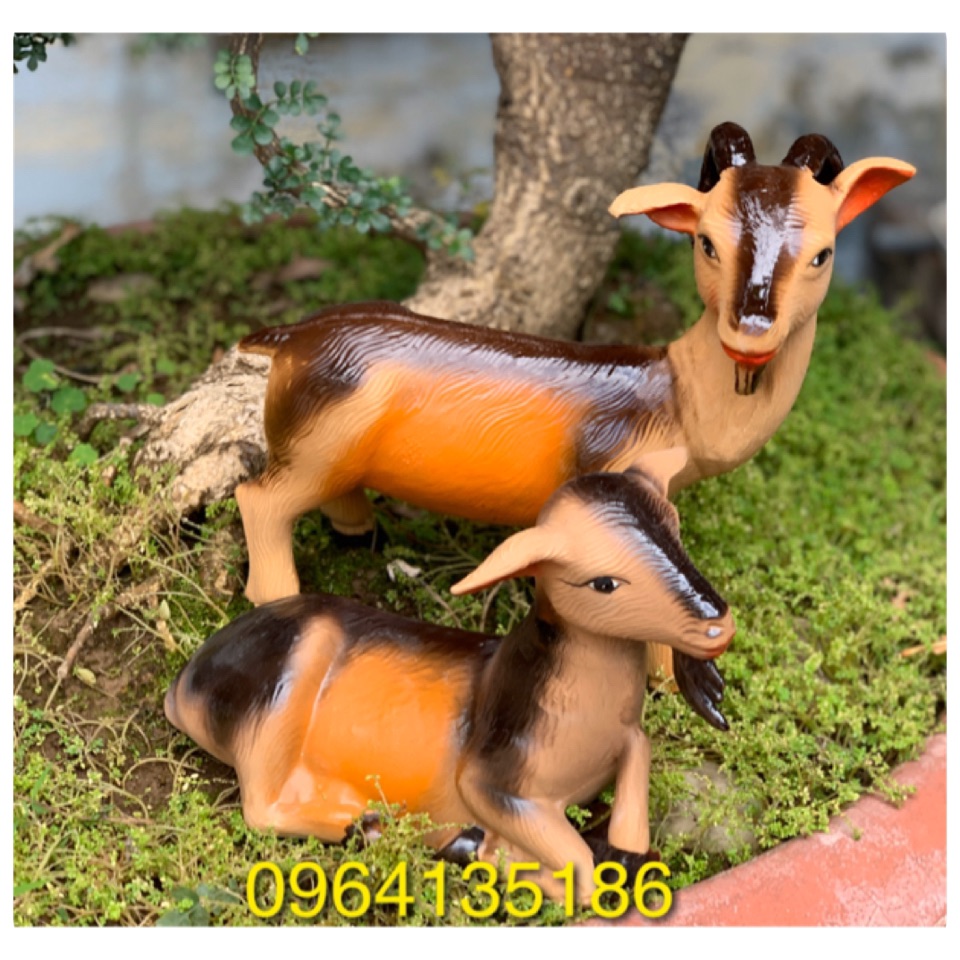 Tượng tiểu cảnh cặp dê núi gốm sứ Bát Tràng