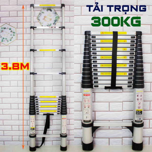 Thang nhôm rút đơn xếp gọn 3.8M SUMIKA SK380 SKS380 bảo hành 2 năm, tải trọng 300kg