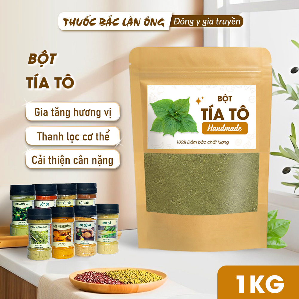 Bột tía tô 1kg, nguyên chất, thơm mịn, dùng đắp mặt, pha uống - Lãn Ông
