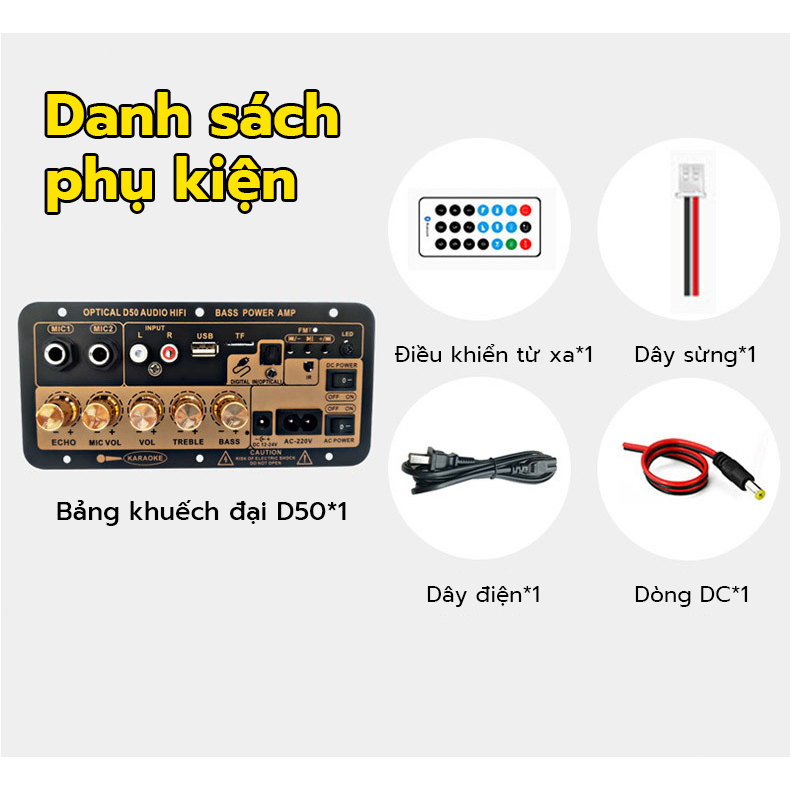 Bảng khuếch đại công suất kỹ thuật số Bluetooth với sợi quang D50 khuếch đại âm thanh kép kỹ thuật số Bluetooth công suất