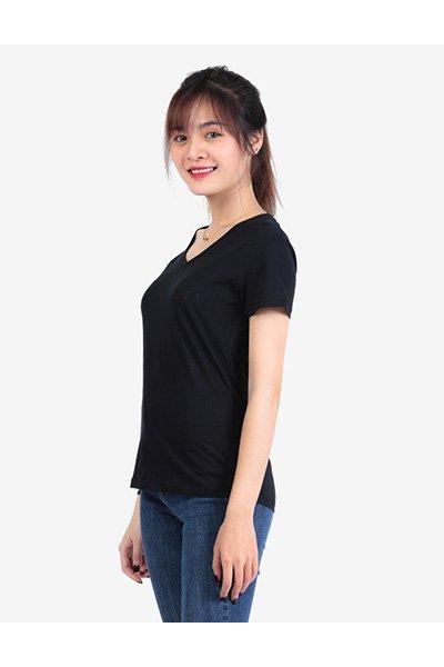 Áo thun trơn nữ cổ tim UNIU màu đen